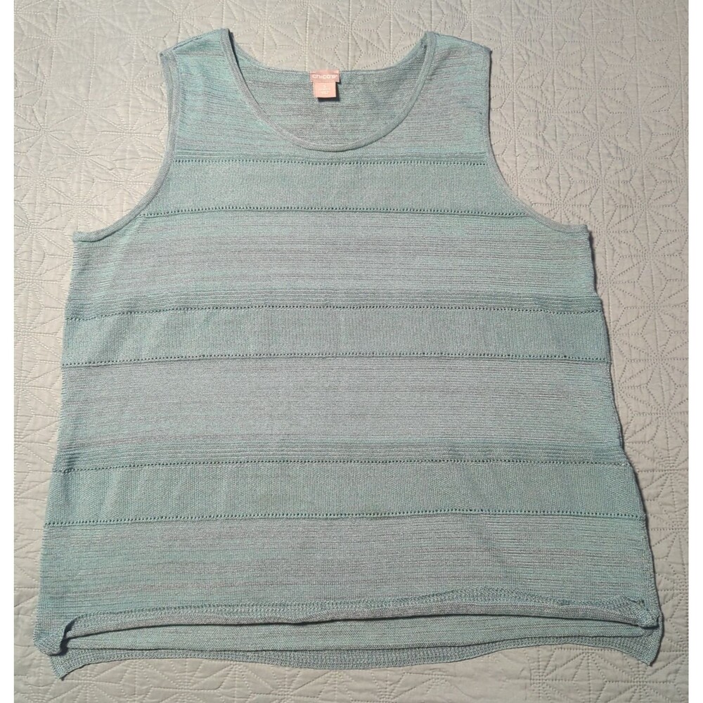 Chico's Sleeveless Seafoam Green Sweater Size 3 (XL) Scoop Neck Cotton Blend